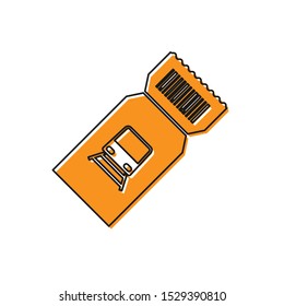 Orange Train ticket icon isolated on white background. Travel by railway.  Vector Illustration