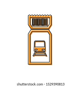 Orange Train ticket icon isolated on white background. Travel by railway.  Vector Illustration