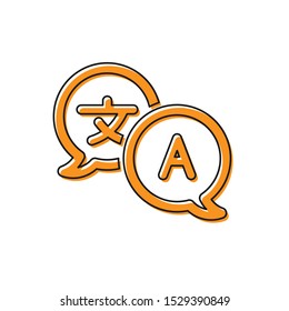 Orange Translator icon isolated on white background. Foreign language conversation icons in chat speech bubble. Translating concept.  Vector Illustration
