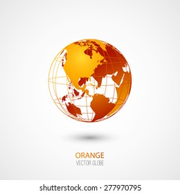 Orange transparent globe isolated in white background. Vector icon.