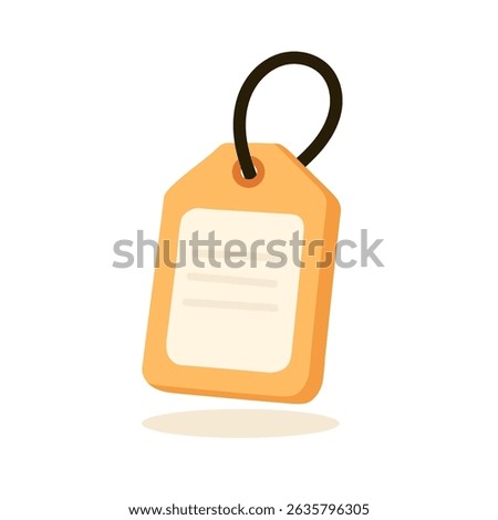 Orange travel tag with loop for labeling luggage, tag illustration in flat style ideal for vacation, airport, or package delivery themes where tag detail enhances visual storytelling.