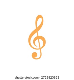 Una clave de agudos naranja se destaca sobre un fondo blanco, que representa el arte musical.