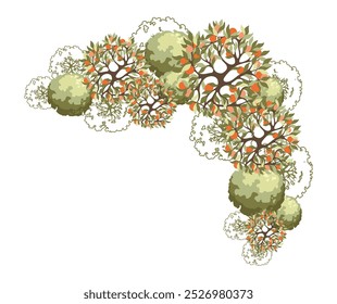 Orange Tree para plantas baixas arquitetônicas. Elemento da vista superior. Entourage design para o plano de projeto de paisagem. Ilustração vetorial.