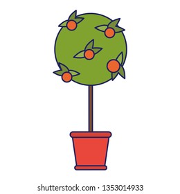 Orange tree in bucket cartoon blue lines