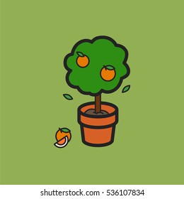 Orange tree in a clay pot Minimalistic Flat Line Color Stroke Icon Pictogram Illustration