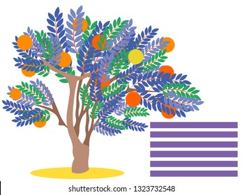 Orange tree with fruit. Blank for banner. In minimalist style. Flat isometric vector illustration
