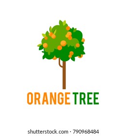 Orange tree with fruits. Vector tree in a flat style. Icon isolated on white background.