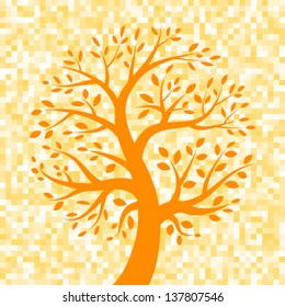 Orange Tree icon on Pixel Background, vector illustration