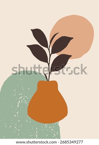 Orange tree leaf botanical background with green foliage and abstract beige and brown shapes. Perfect for modern decor, branding, invitations, and graphic design projects.