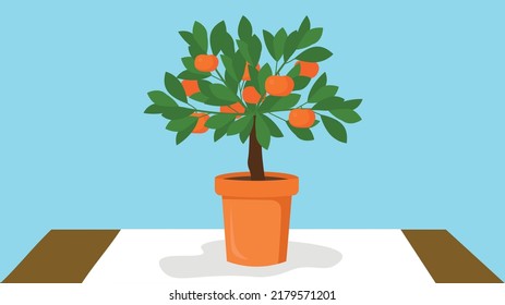 Árbol de naranjas con naranjas en una olla sobre la mesa