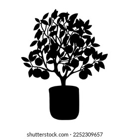 Orangefarbener Baum in einem Topf, Silhouette. Vektorgrafik eps10.