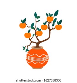 orange tree in a pot, vector illustration isolated on a white background