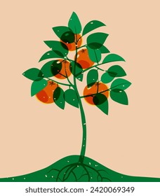 Orange tree, printed on a risograph. Vector illustration