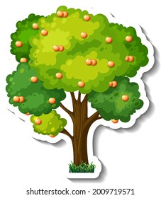Orange tree sticker on white background illustration