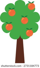 Orange tree vector illustration with ripe fruits. Suitable for agriculture, gardening, organic food, farming, nature, healthy lifestyle, children illustrations, education, and eco-friendly concepts.