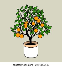 Orange tree. Vector stock illustration eps10. Isolate on white background, hand drawing.