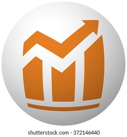 Orange Trend icon on sphere isolated on white background