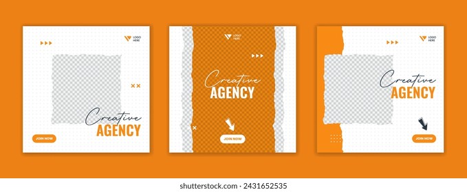 Orange trendy corporate social media post design template. Creative business agency layout