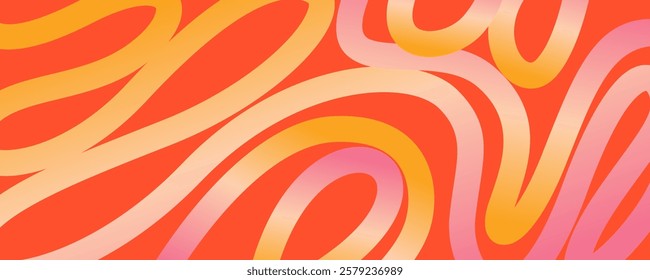 Orange trendy flow neon wallpaper, Abstract wavy gradient background. graffiti, squiggle. Fluid backdrop, liquid, motion graphic. Light yellow and orange gradient vector.