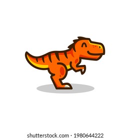 orange t-rex mascot logo, smile tyrannosaurus or raptor, Vector illustration of cute cartoon dino character for children and scrap book