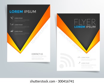 Orange triangle brochure template flyer vector background design with black and white space for text and message brochure artwork design in A4 size