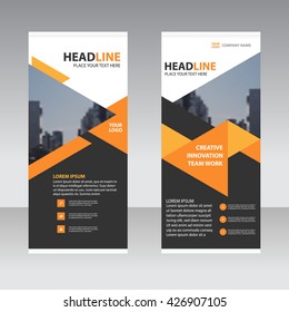 Orange triangle Business Roll Up Banner flat design template ,Abstract Geometric banner Vector illustration set