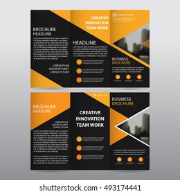 Orange triangle business trifold Leaflet Brochure Flyer report template vector minimal flat design set, abstract three fold presentation layout a4 size