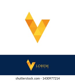 Orange triangle in letter V logo vector design