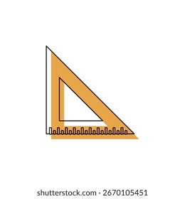 Regla de triángulo naranja con marcas de medida en estilo de contorno para geometría y Ilustración vectorial de planos