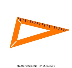Orange triangle ruler plastic classic vector illustration isolated on white background.