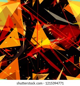 Triángulos anaranjados sobre fondo negro. textura sin costuras. Fondo Abstractas del Vector para la página del Web, telón de fondo de los Anuncios, tela, decoración casera, envoltura