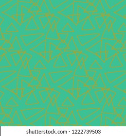 Orange triangles silhouettes on green background pattern. Vector illustration. 
