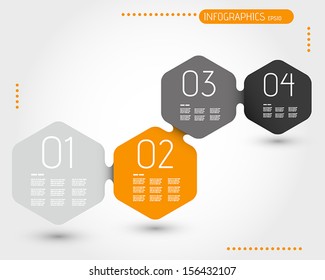 orange triangular infographic stickers with buttons and icons. infographic concept.