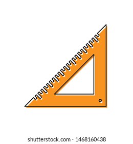 Orange Triangular ruler icon isolated on white background. Straightedge symbol. Geometric symbol.  Vector Illustration