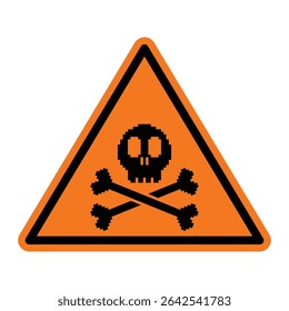 A orange triangular warning sign featuring a pixelated black skull and crossbones symbol. The icon has a retro 8-bit style and is used to indicate danger, poison, or hazardous material.