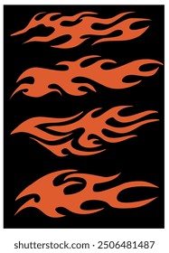 Orange tribal flames livery design for classic cars, flames stickers design set