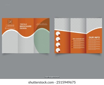 Orange trifold brochure. Autumn design. annual report Vector illustration