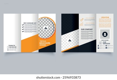 Orange trifold brochure. Professional Business Trifold Brochure Layout for Marketing and Branding