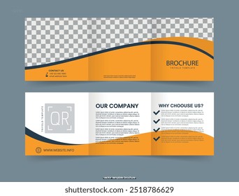 Orange trifold brochure with wave in square format. Vector illustration