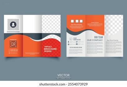 Orange trifold brochure with waves.