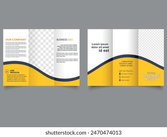 Orange trifold flyer with wave. Template for Corporate Business Promotion Marketing, Vector