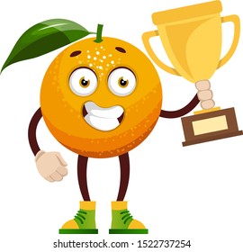 Orange mit Trophäe, Illustration, Vektorgrafik auf weißem Hintergrund.
