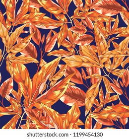 Orange Tropical Botanical Seamless Pattern