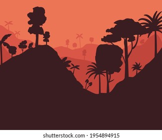 orange tropical forest and landscape