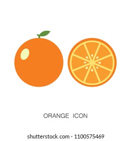 Orange Tropical Fruit Icon isolated  on the White. Vector Illustration. Summer and Fruit Market Decorative Design