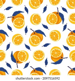Orange. Tropische Frucht nahtlose Muster in handgezeichnet Stil. Vegetarisches Essen, Vektorgrafik wiederholen Hintergrund für bunte Sommergewebe.