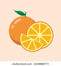 Orange tropical fruit, vitamin C healthy food. Flat vector illustration.