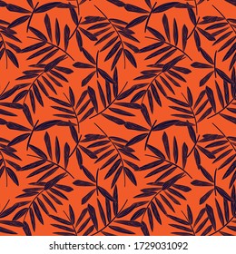 Orange Tropical Leaf botanical seamless pattern background suitable for fashion prints, graphics, backgrounds and crafts