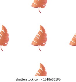 Orange Tropical Leaf. Vector illustration. Seamless background pattern. Floral botanical flower. Wild leaf wildflower isolated. Exotic tropical hawaiian jungle. Fabric wallpaper print texture.