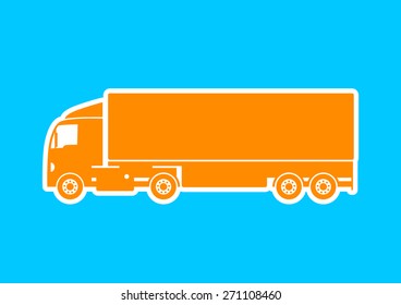 Orange truck icon on blue background